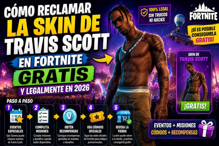 Cómo reclamar la skin de Travis Scott en Fortnite gratis y legalmente en 2026